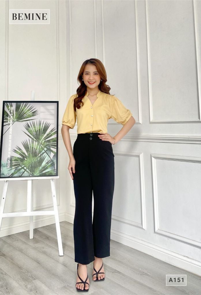 A151VANG - Áo sơ mi cổ trụ tay ngắn