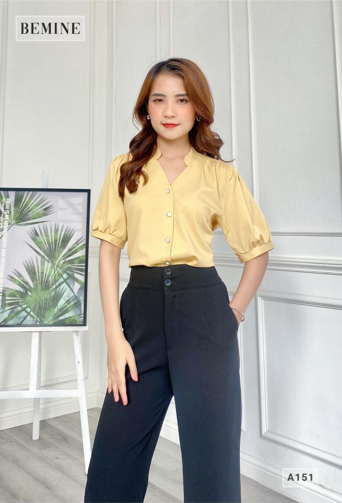 A151VANG - Áo sơ mi cổ trụ tay ngắn