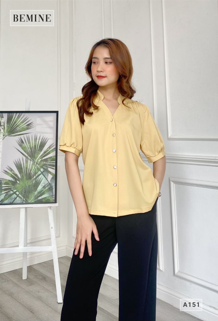A151VANG - Áo sơ mi cổ trụ tay ngắn