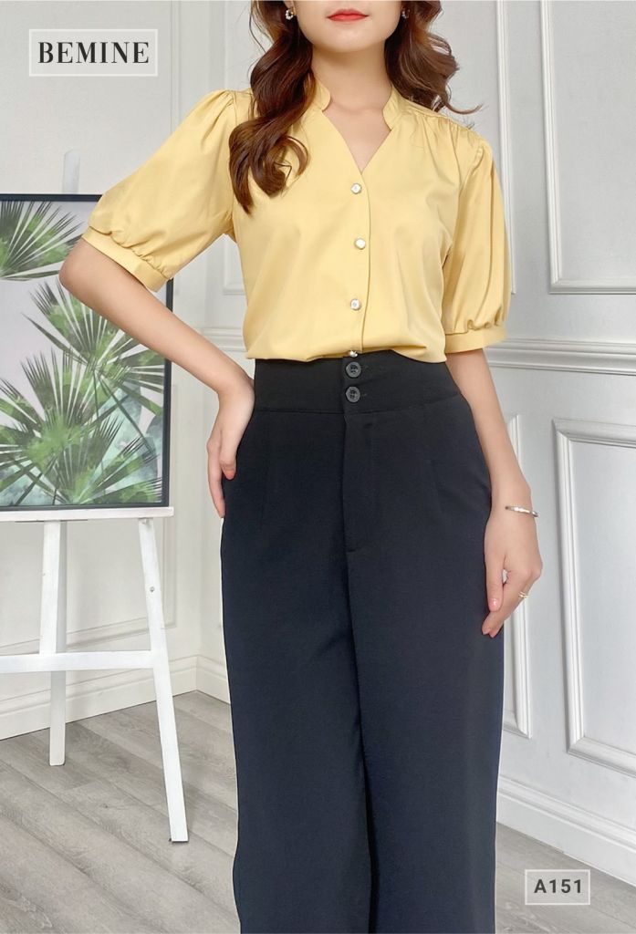 A151VANG - Áo sơ mi cổ trụ tay ngắn