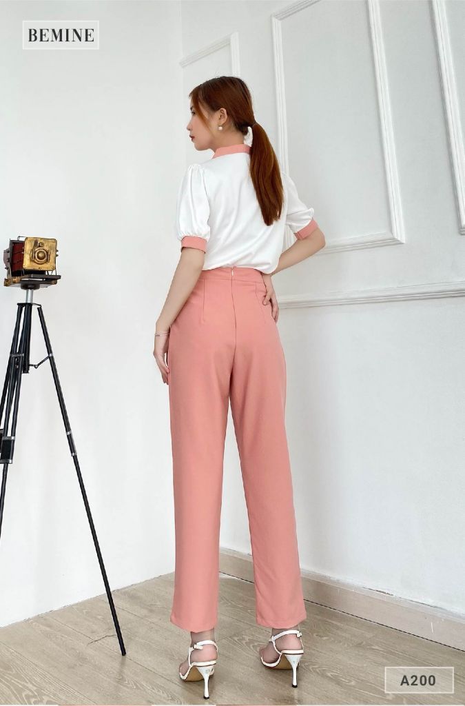 A200HONG - Áo cổ phối nơ