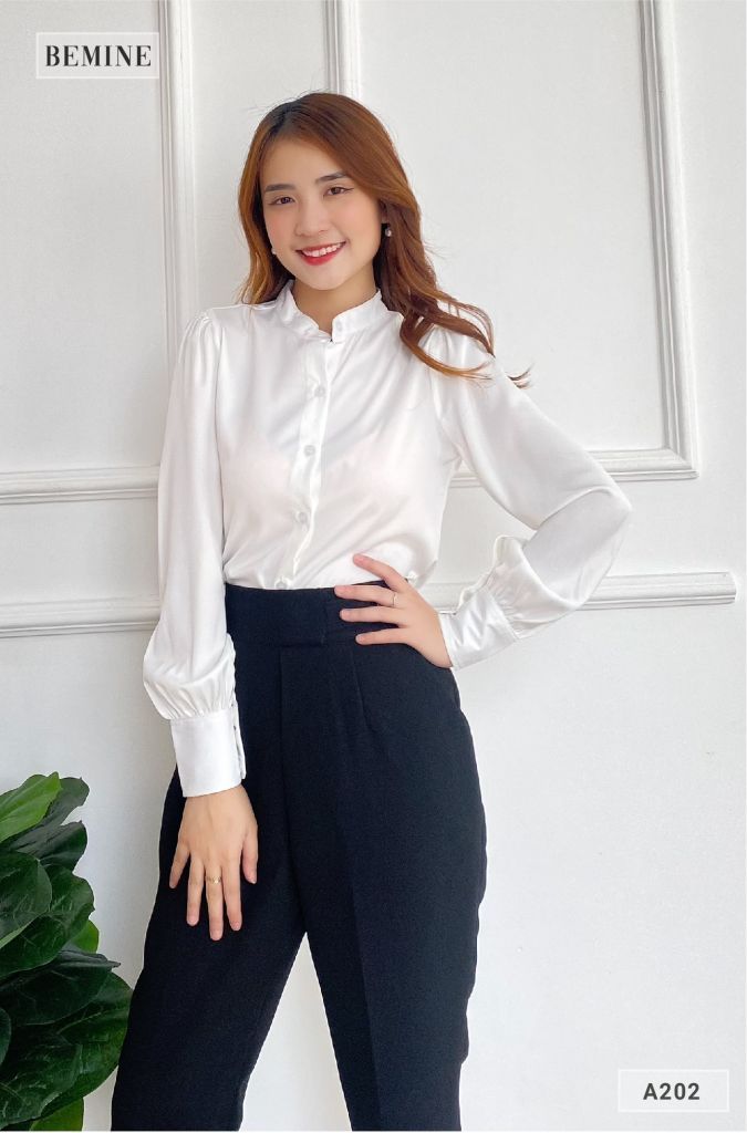 A202TRANG - Aó sơ mi cổ trụ nút kiểu