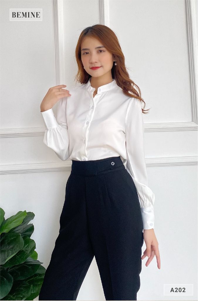 A202TRANG - Aó sơ mi cổ trụ nút kiểu