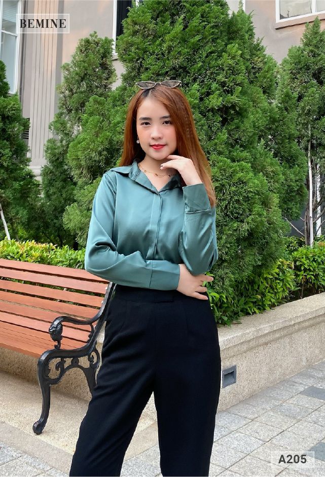 A205XANH - Aó sơ mi basic tay bảng to