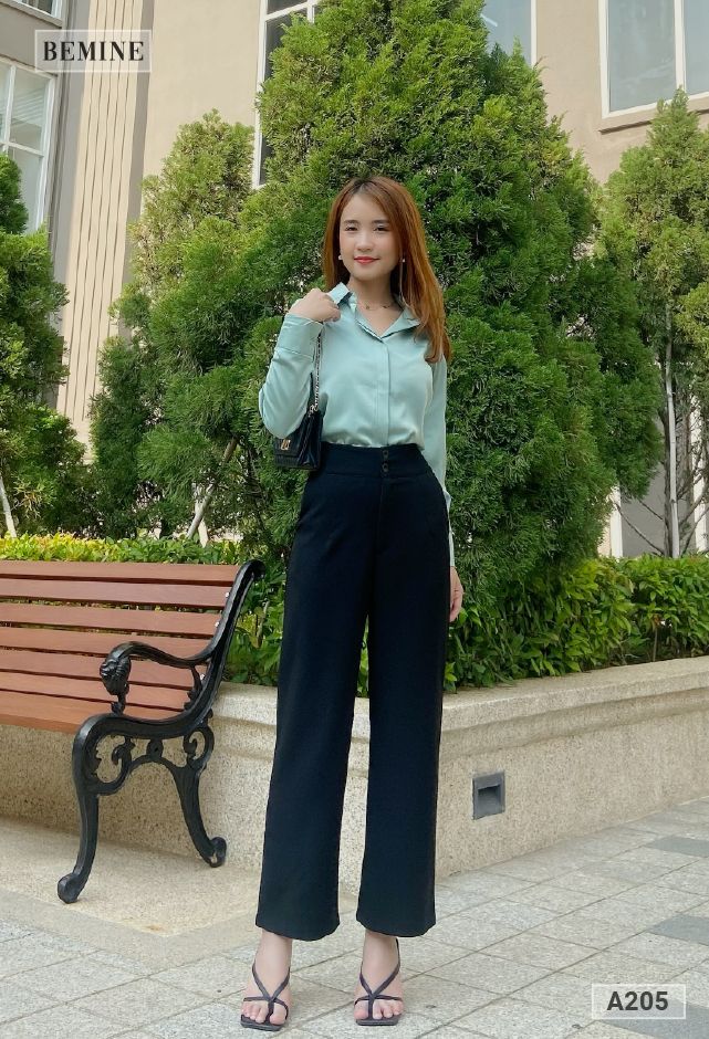A205XANHMINT - Aó sơ mi basic tay bảng to