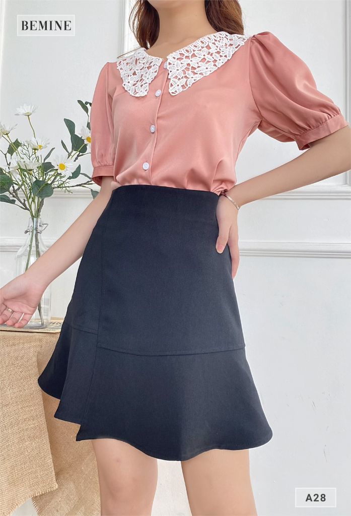 A28HONG - Áo cổ ren nút dọc