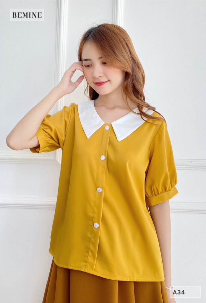 A34VANG - Áo cổ phối trụ nút