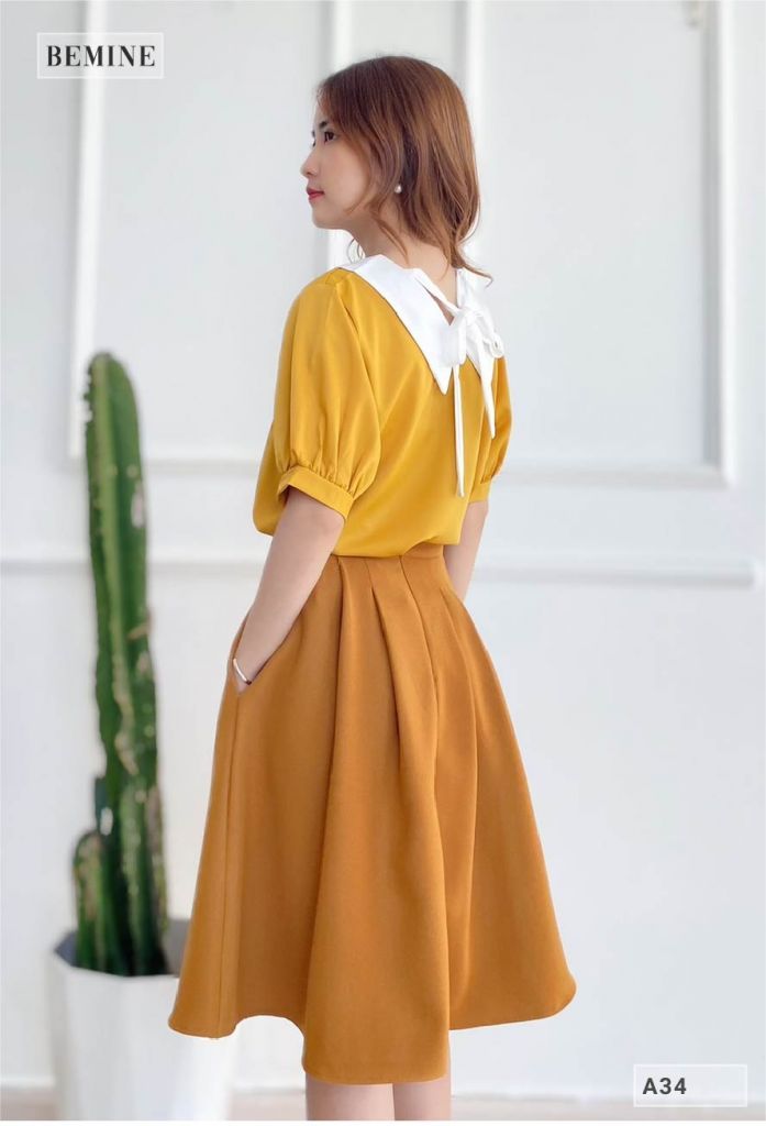A34VANG - Áo cổ phối trụ nút