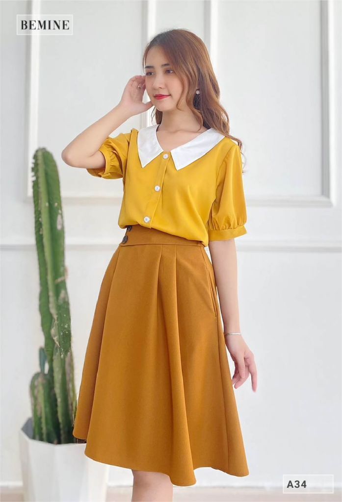 A34VANG - Áo cổ phối trụ nút