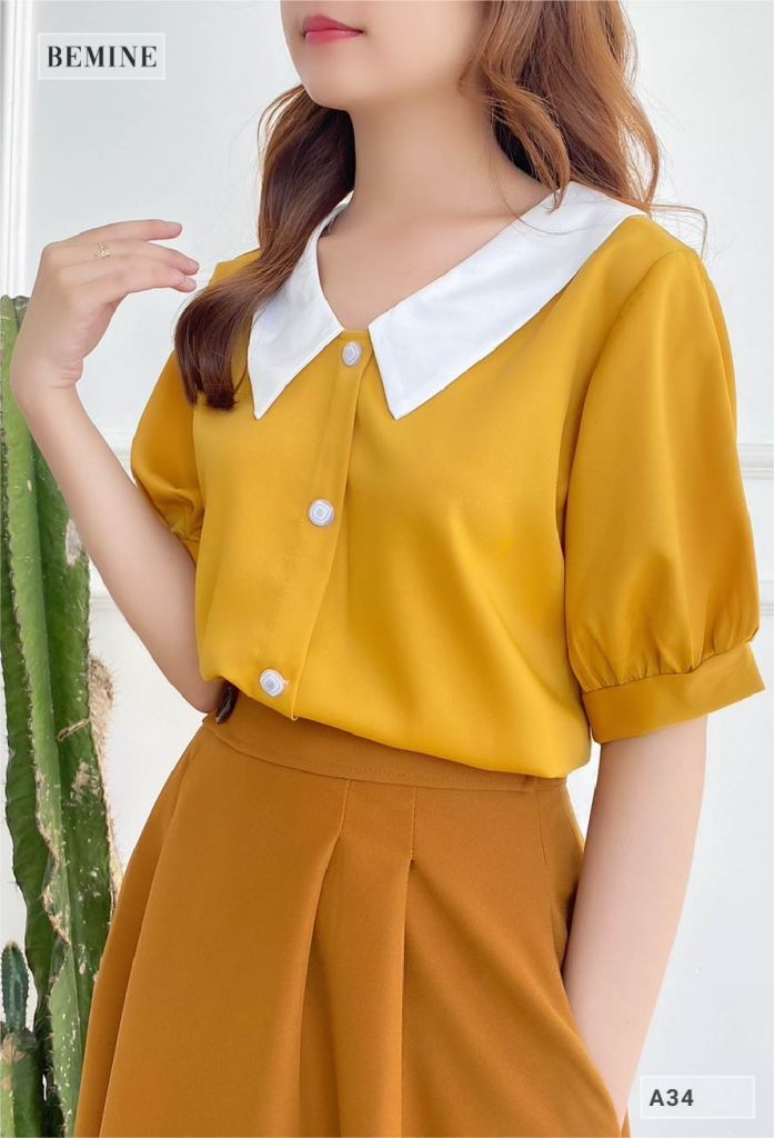 A34VANG - Áo cổ phối trụ nút