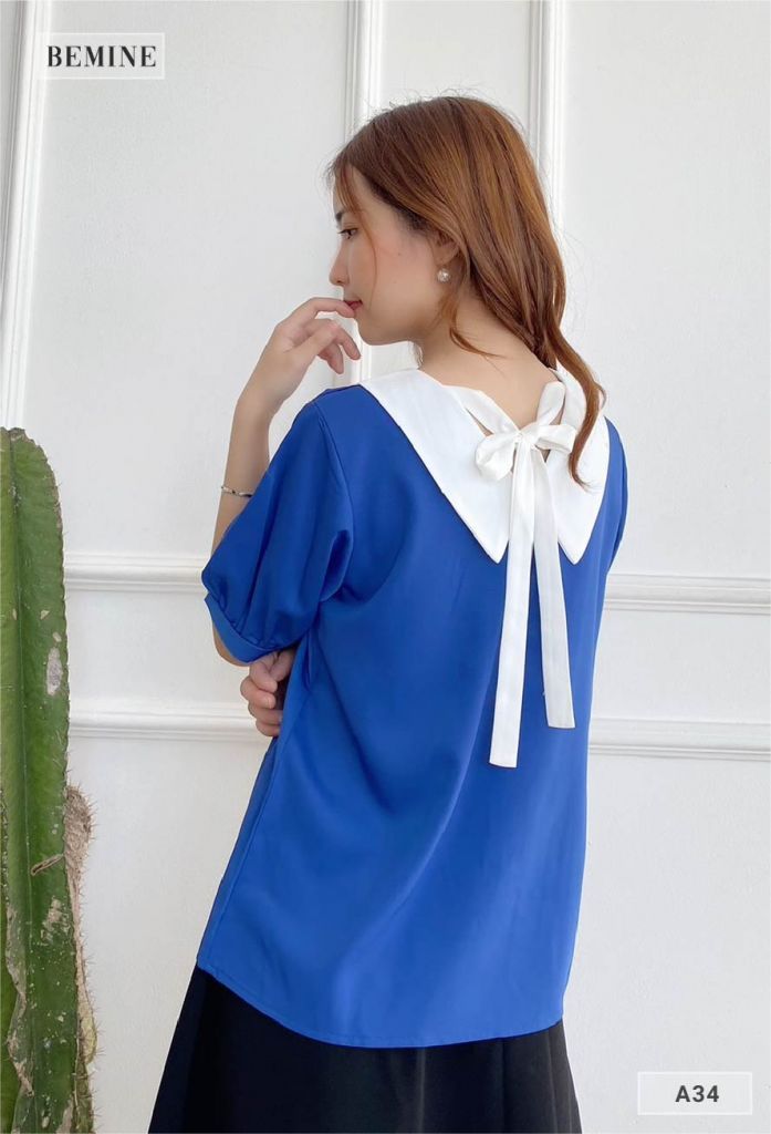 A34XANH - Áo cổ phối trụ nút