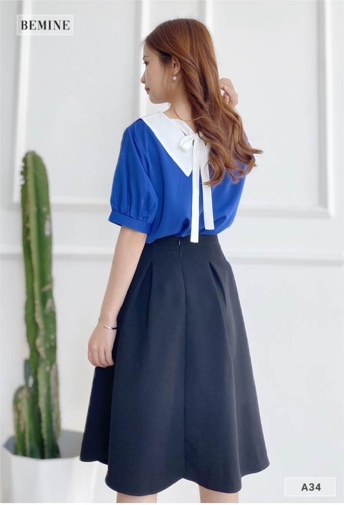 A34XANH - Áo cổ phối trụ nút