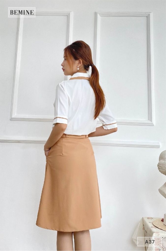 A37TRANGNAU - Áo sơ mi cổ phối tầng