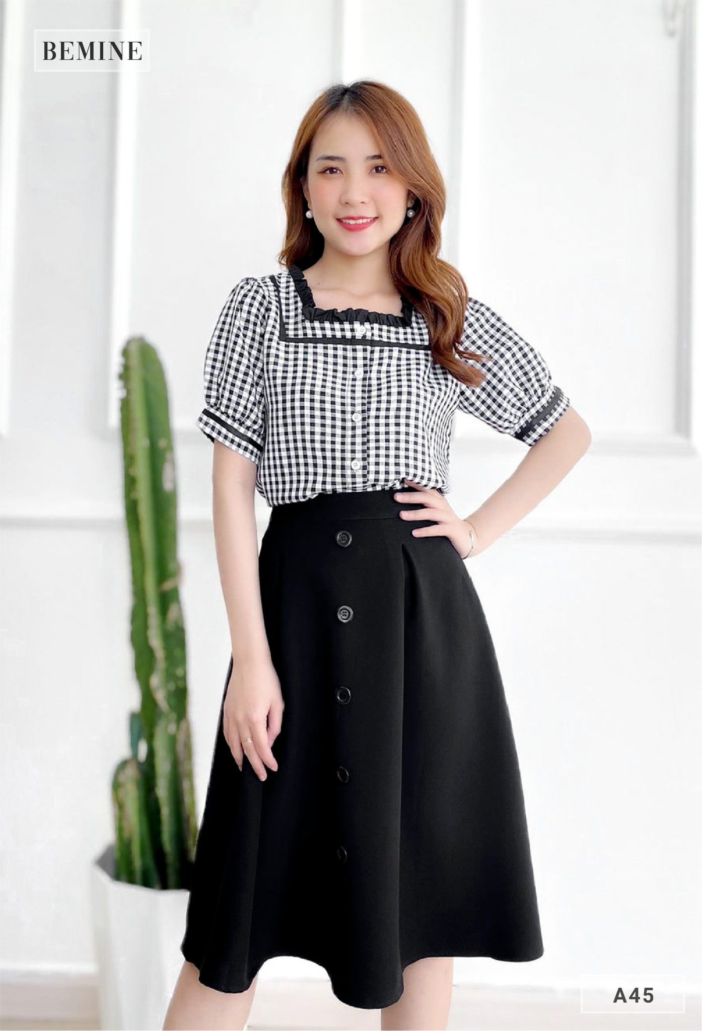 A45ĐEN - Aó caro tay bồng cổ phối