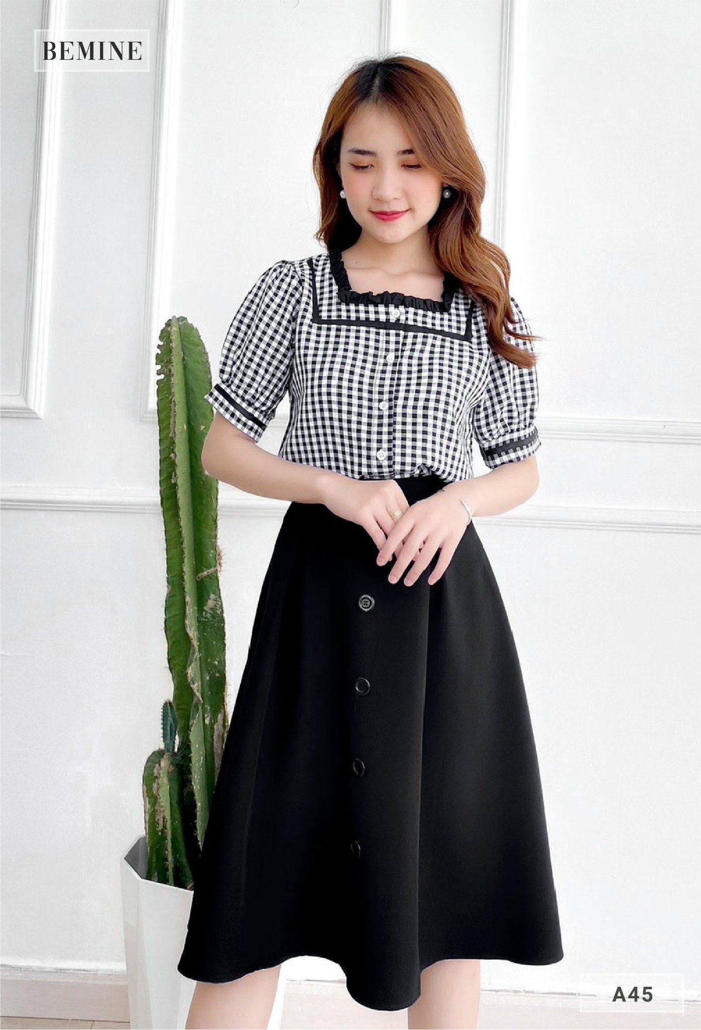 A45ĐEN - Aó caro tay bồng cổ phối