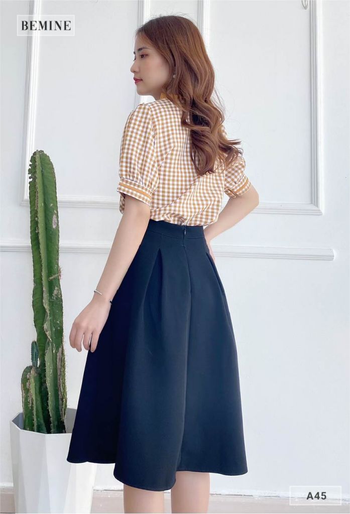 A45VANG - Aó caro tay bồng cổ phối