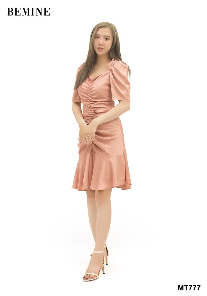 MT777HONG - Đầm hồng 2 lớp nhúng thân trước