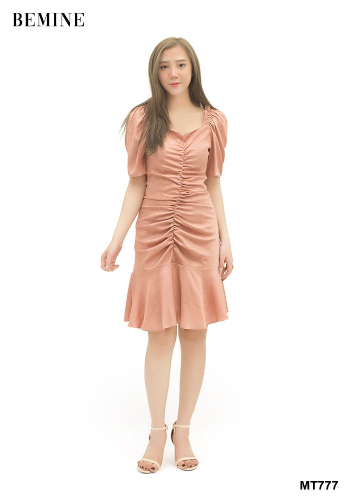 MT777HONG - Đầm hồng 2 lớp nhúng thân trước