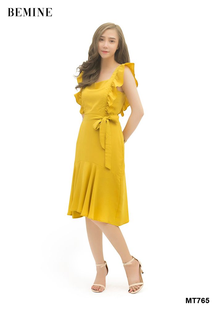 MT765VANG - Đầm tay cánh tiên cột eo