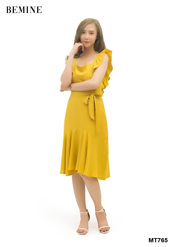 MT765VANG - Đầm tay cánh tiên cột eo