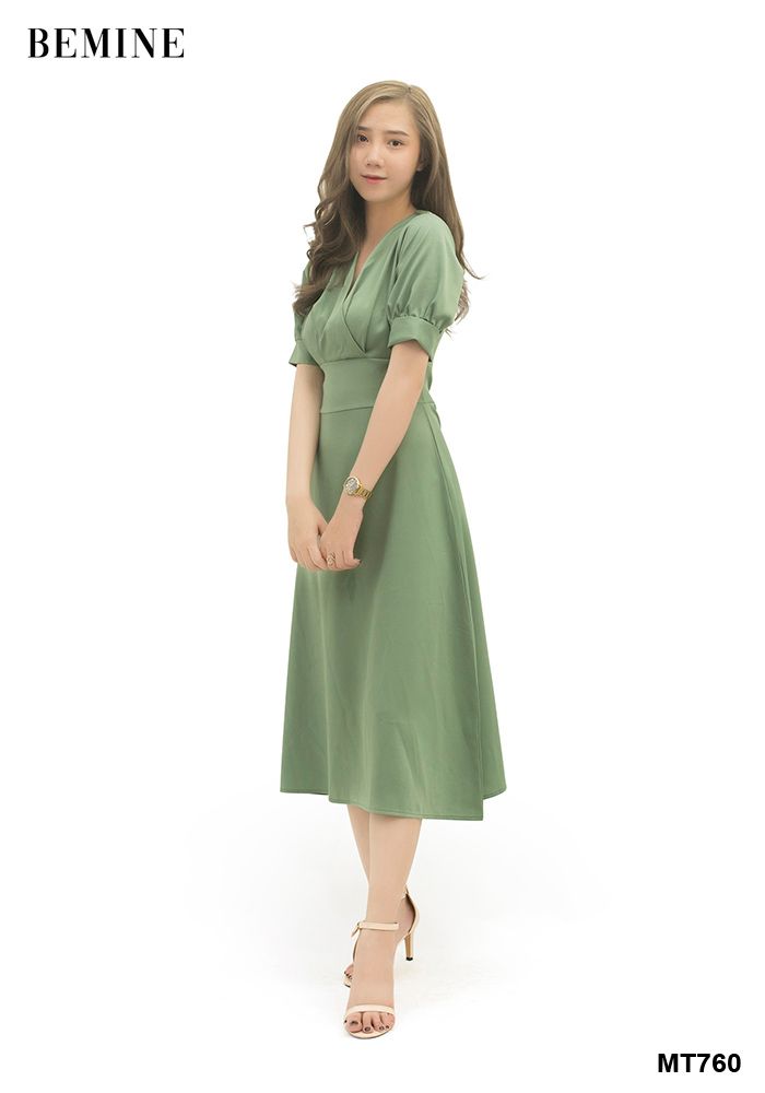 MT760XANH - Đầm suông đắp chéo ngực