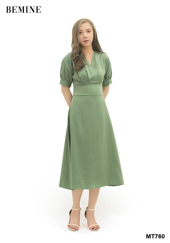 MT760XANH - Đầm suông đắp chéo ngực
