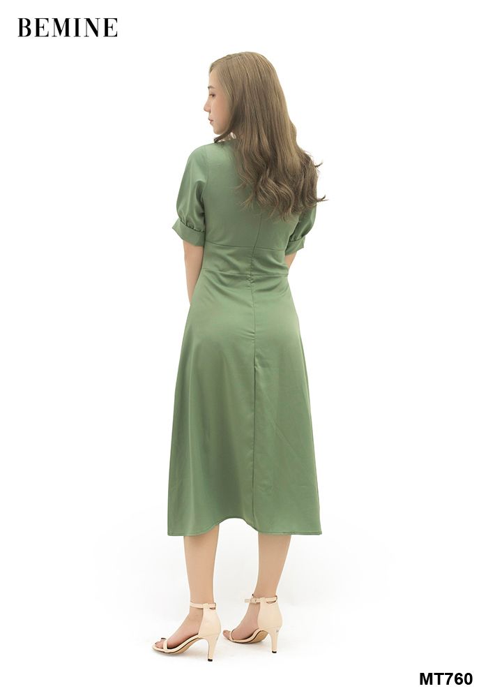 MT760XANH - Đầm suông đắp chéo ngực
