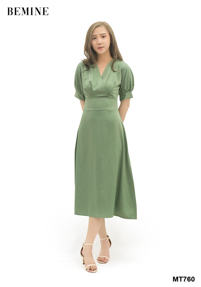MT760XANH - Đầm suông đắp chéo ngực