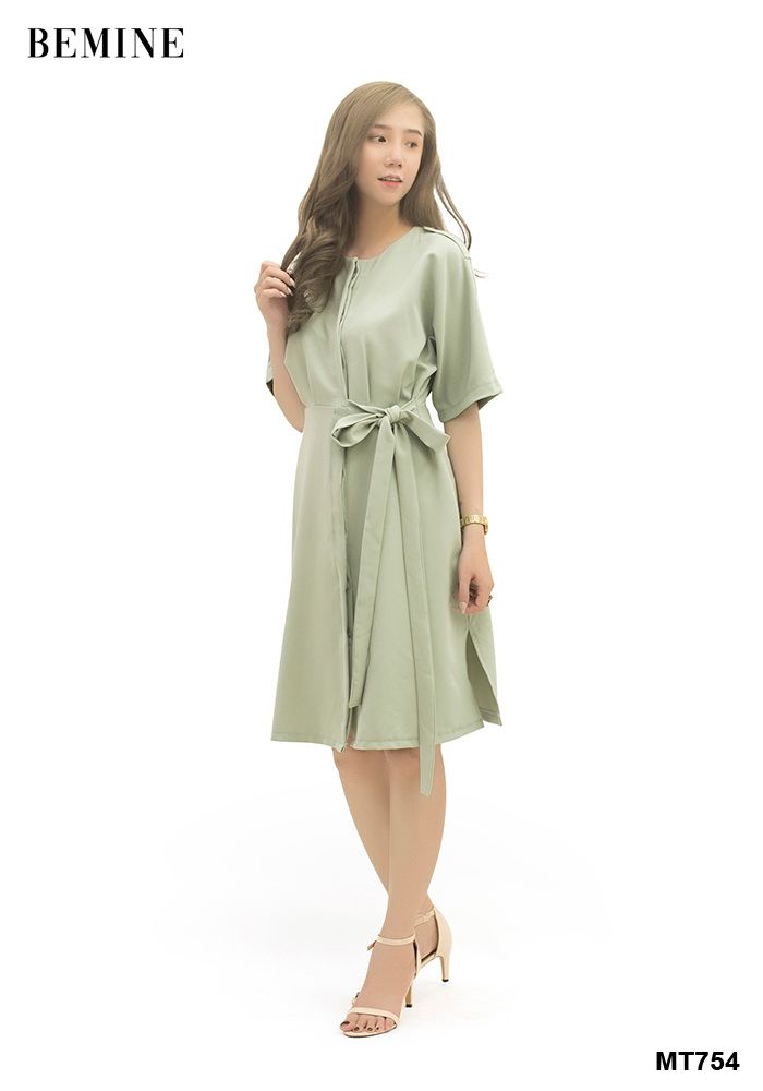 M754XANH - Đầm sm đính nút cột eo cầu vai