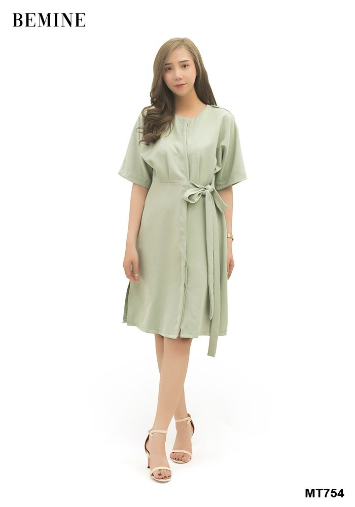 M754XANH - Đầm sm đính nút cột eo cầu vai