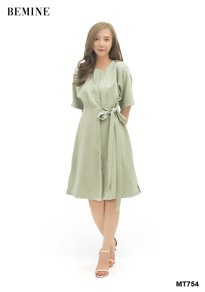 M754XANH - Đầm sm đính nút cột eo cầu vai