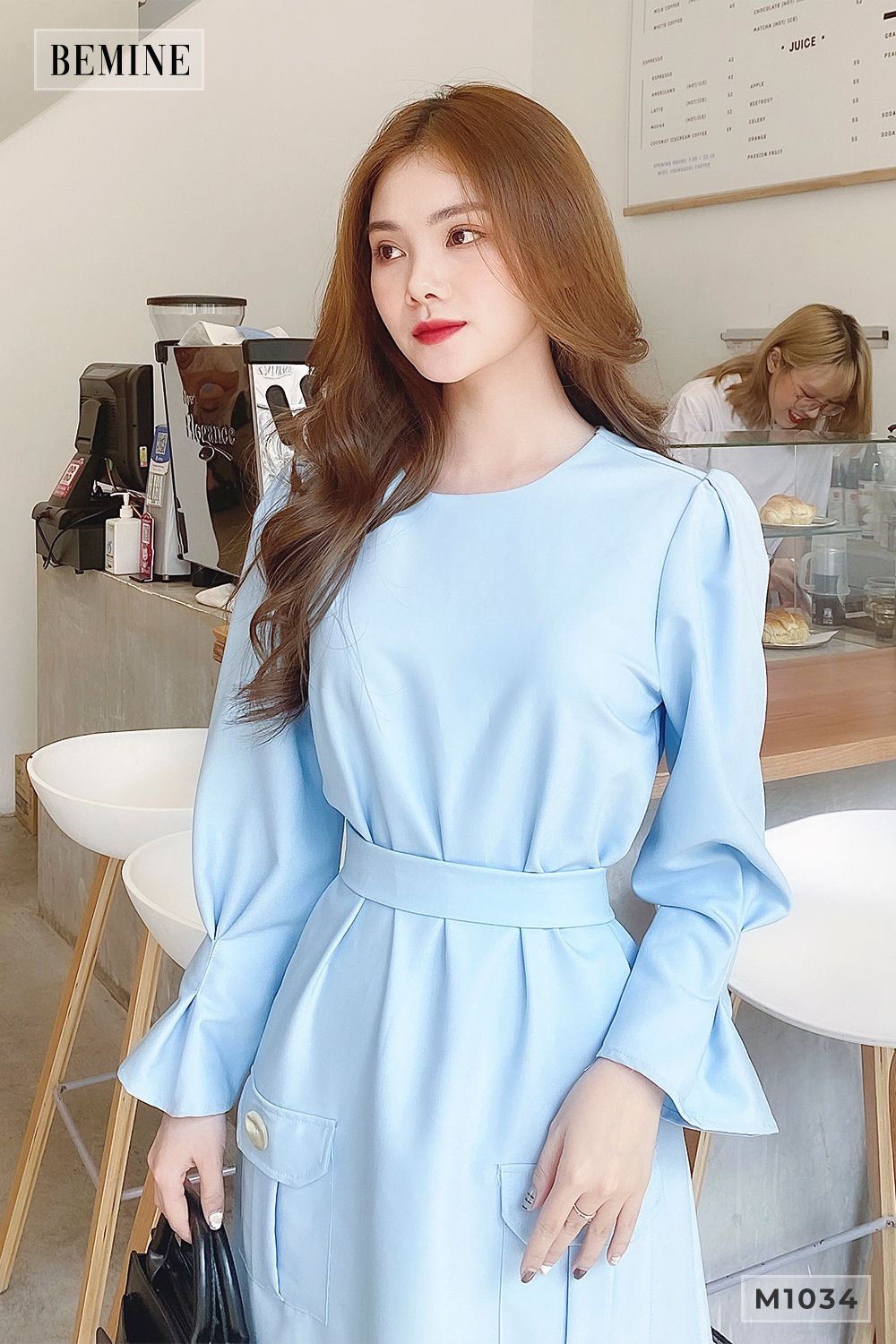 M1034XANH - Đầm suông 2 nút túi