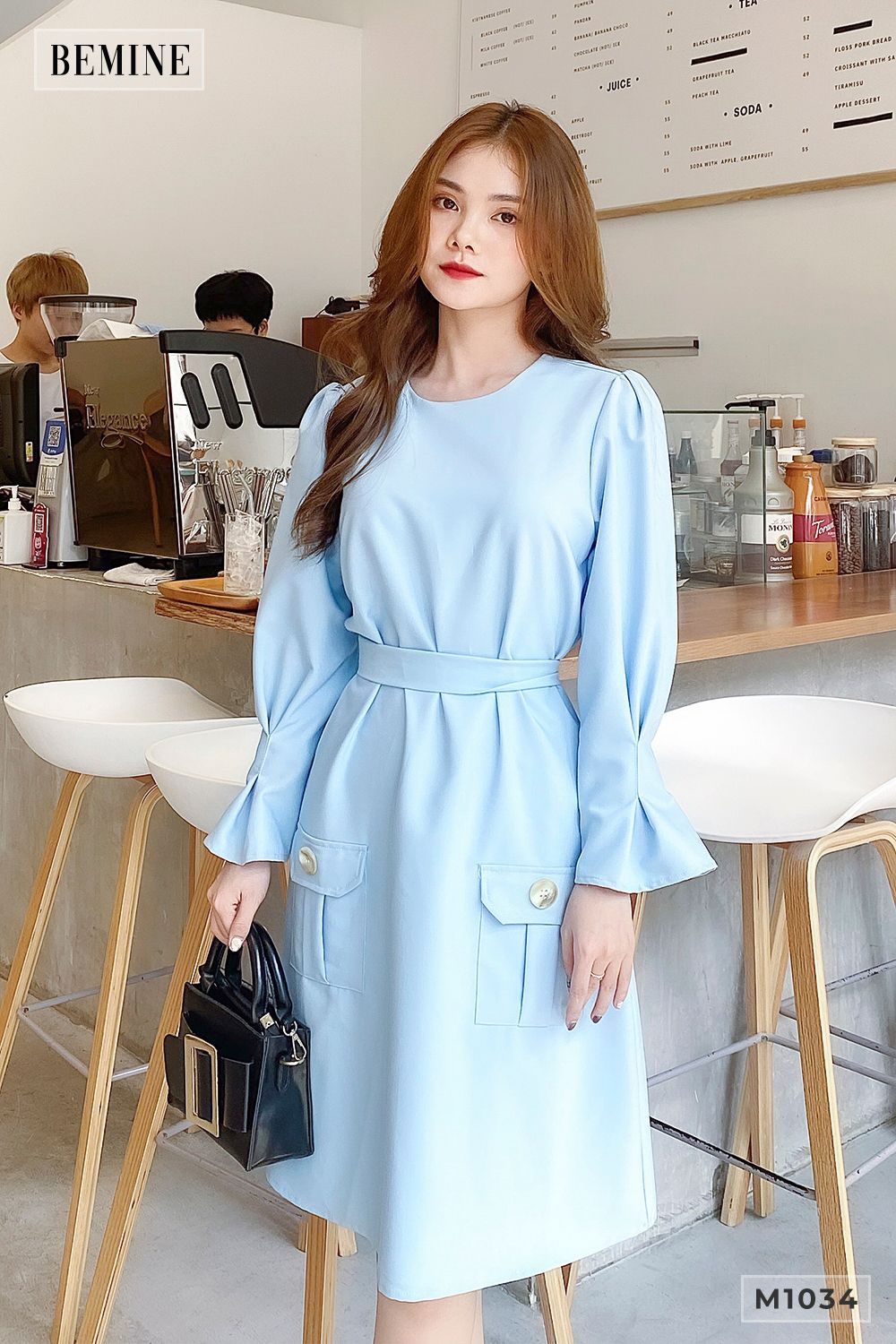 M1034XANH - Đầm suông 2 nút túi