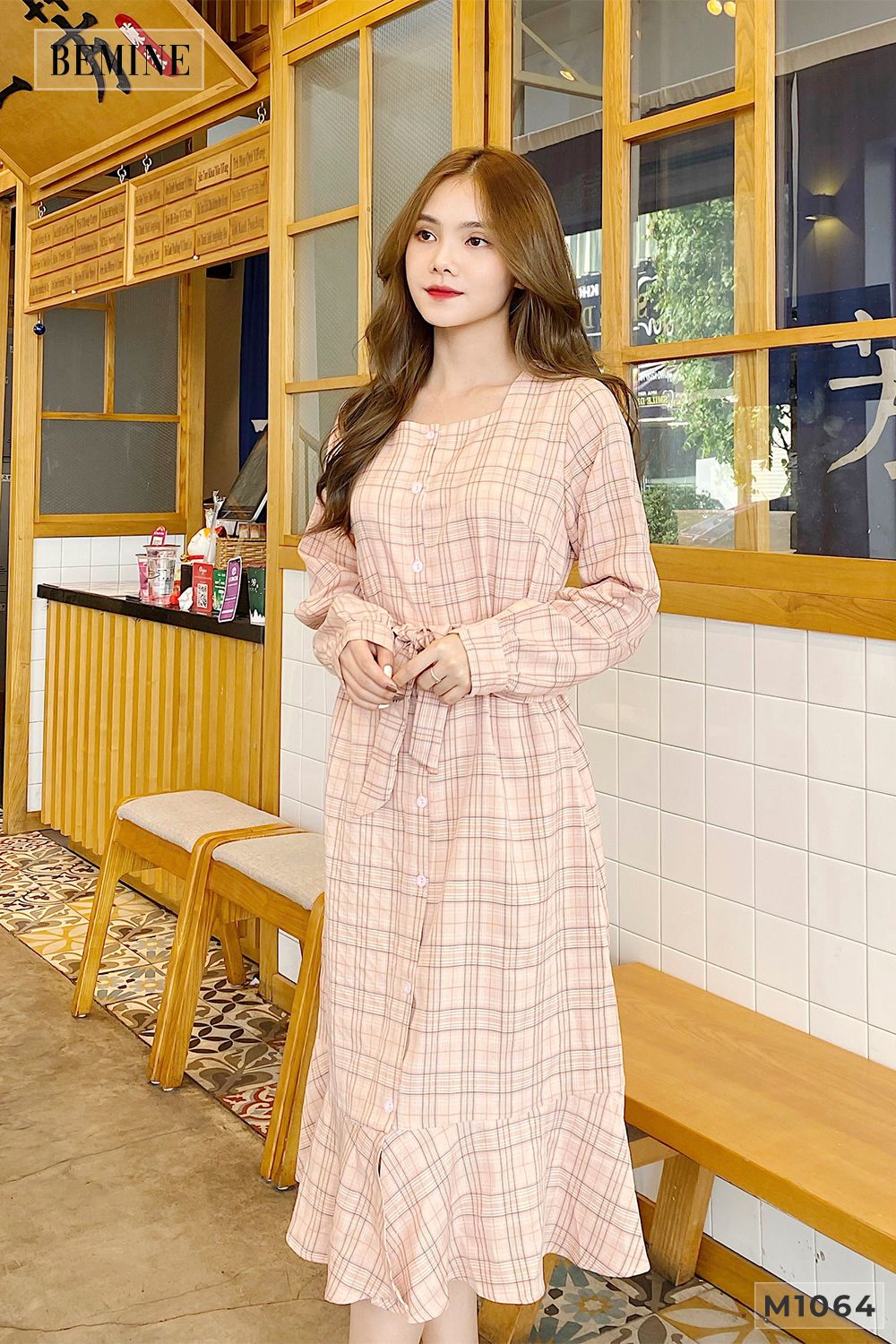 M1064HONG - Đầm đuôi cá tay dài