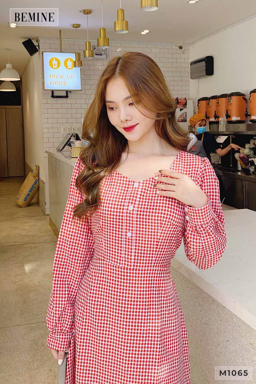 M1065DO - Đầm tay dài đuôi cá dây cột eo