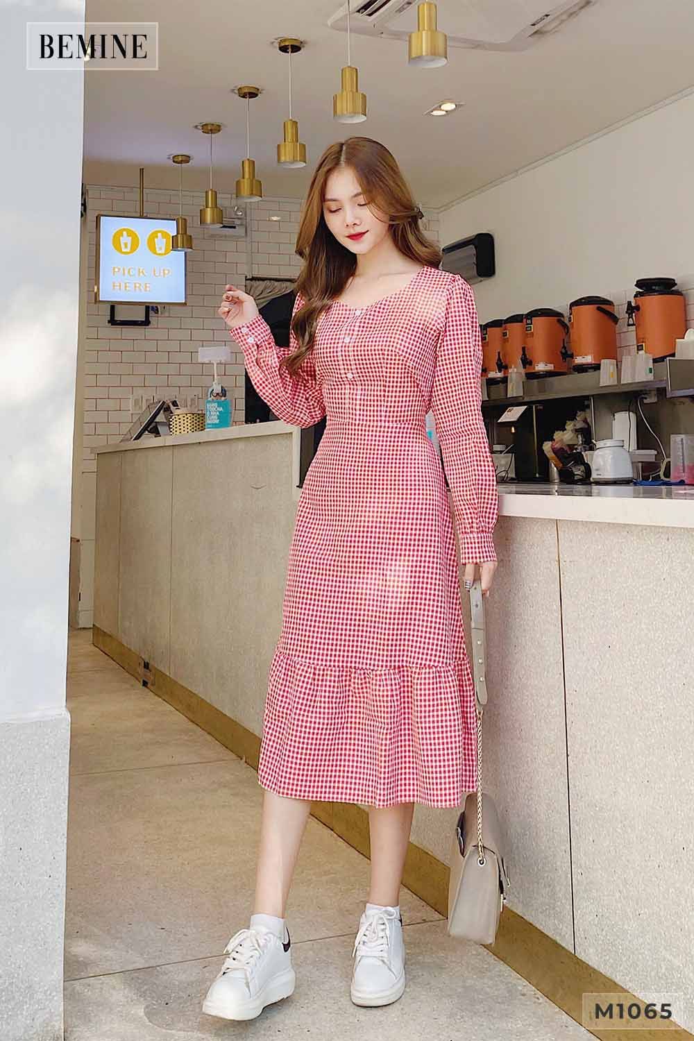 M1065DO - Đầm tay dài đuôi cá dây cột eo