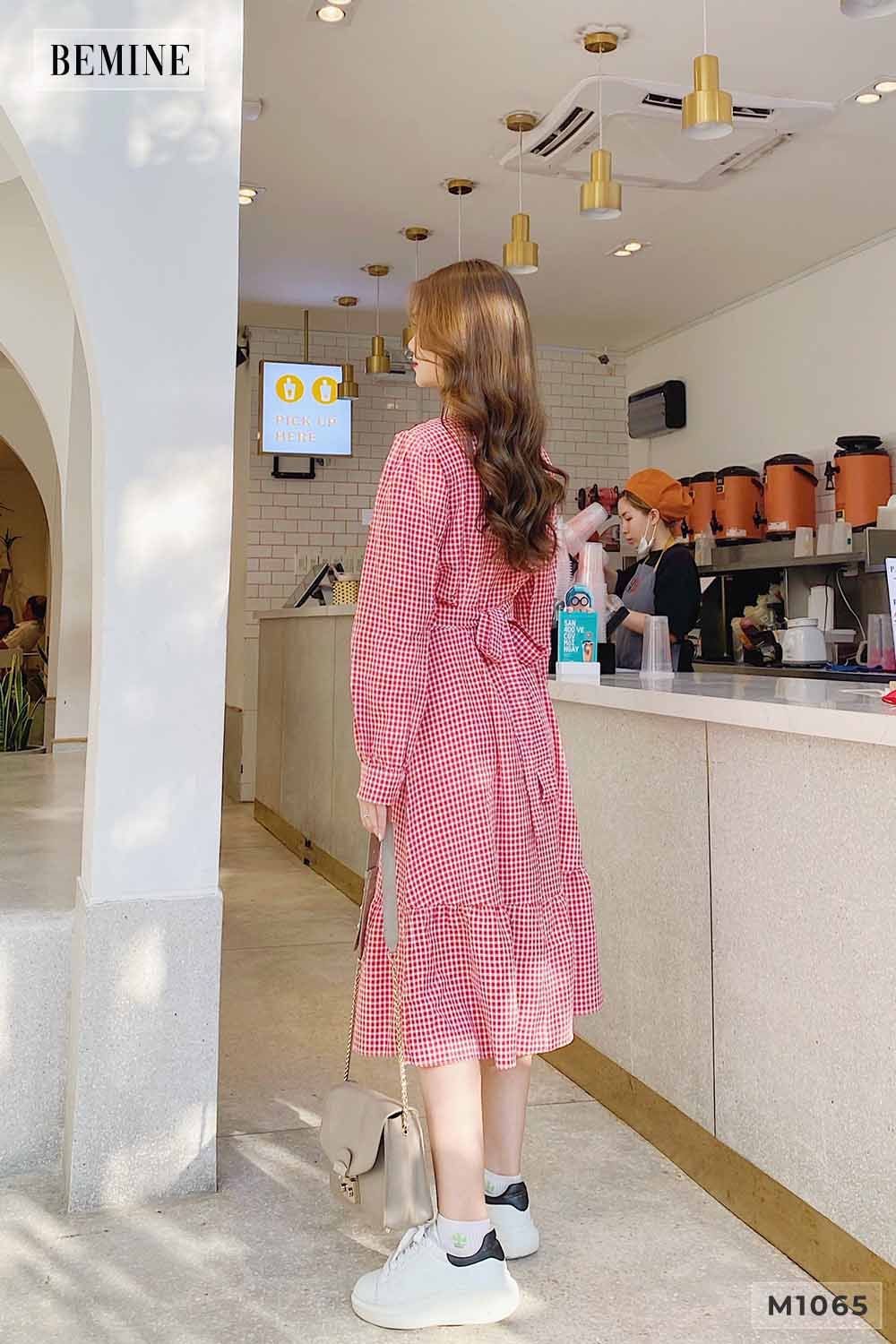 M1065DO - Đầm tay dài đuôi cá dây cột eo