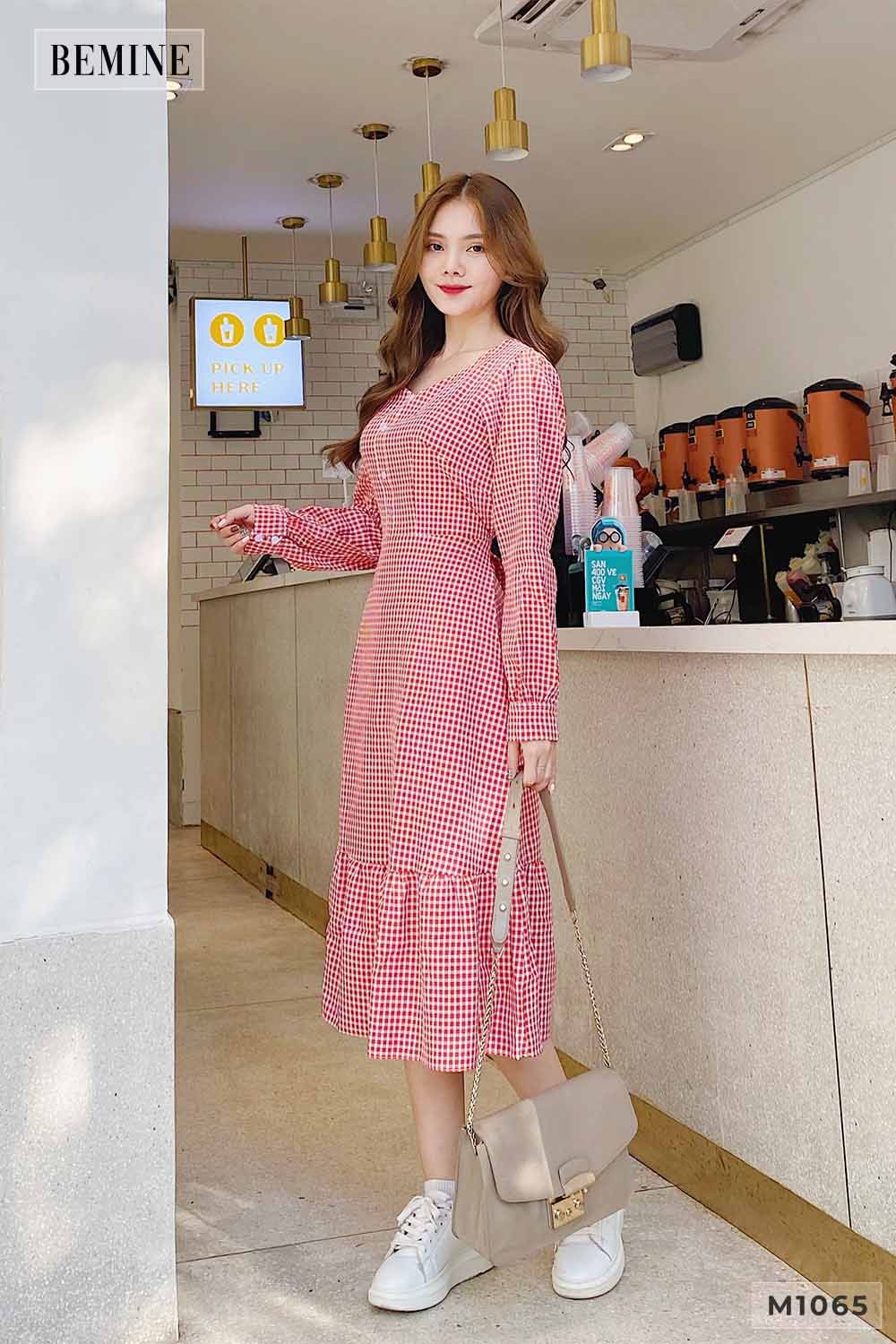 M1065DO - Đầm tay dài đuôi cá dây cột eo