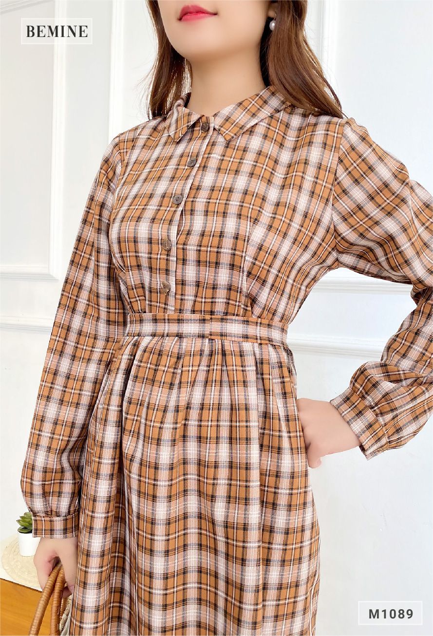 M1089CARO - Đầm cổ lá sen nút gỗ