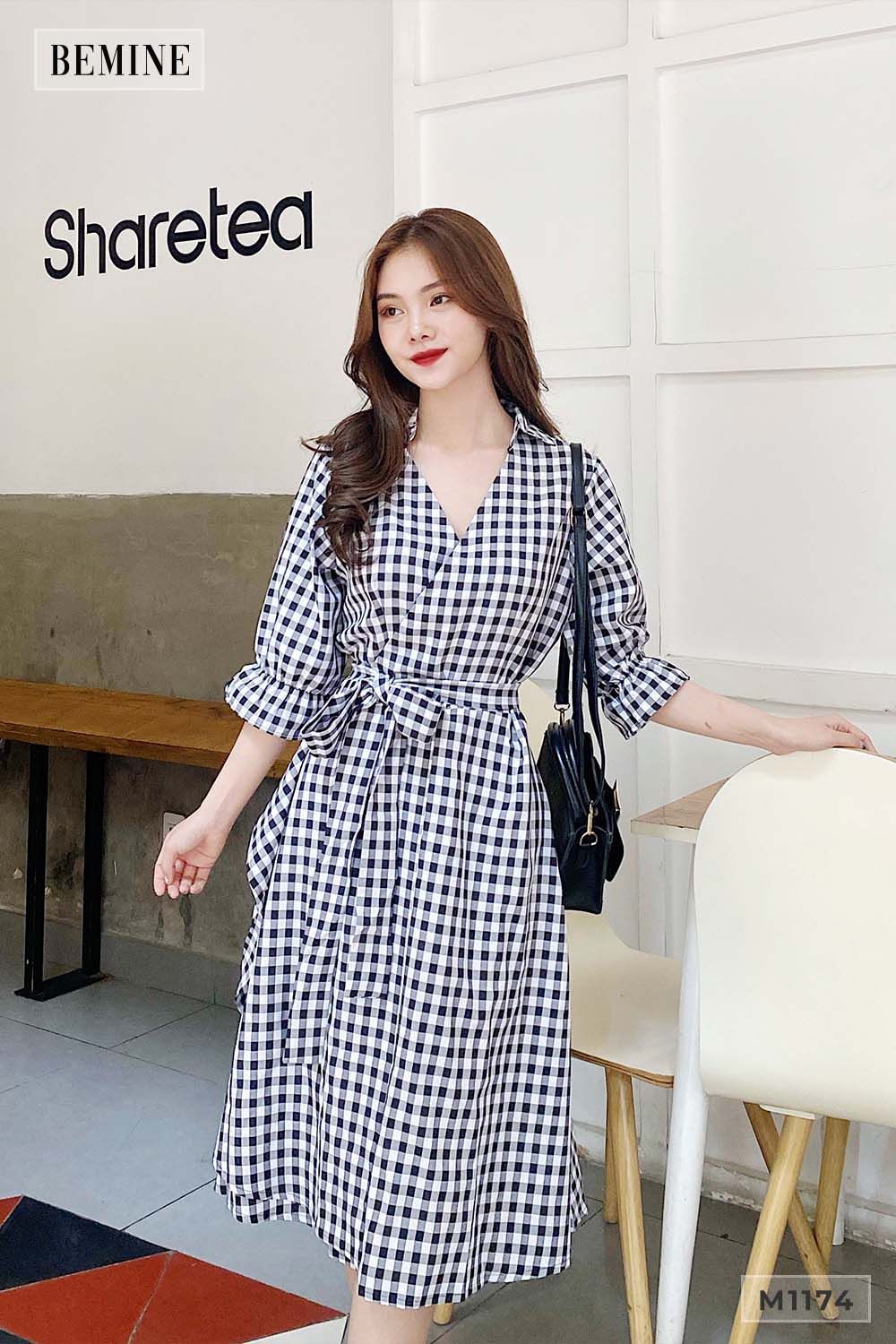 M1174CARO - Đầm vạt tùng thun tay