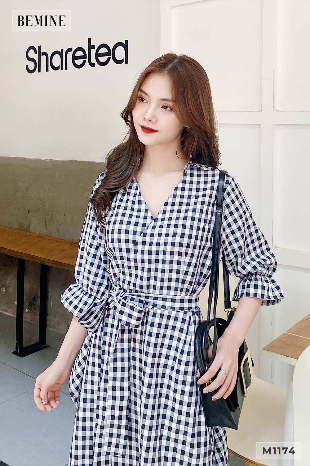 M1174CARO - Đầm vạt tùng thun tay