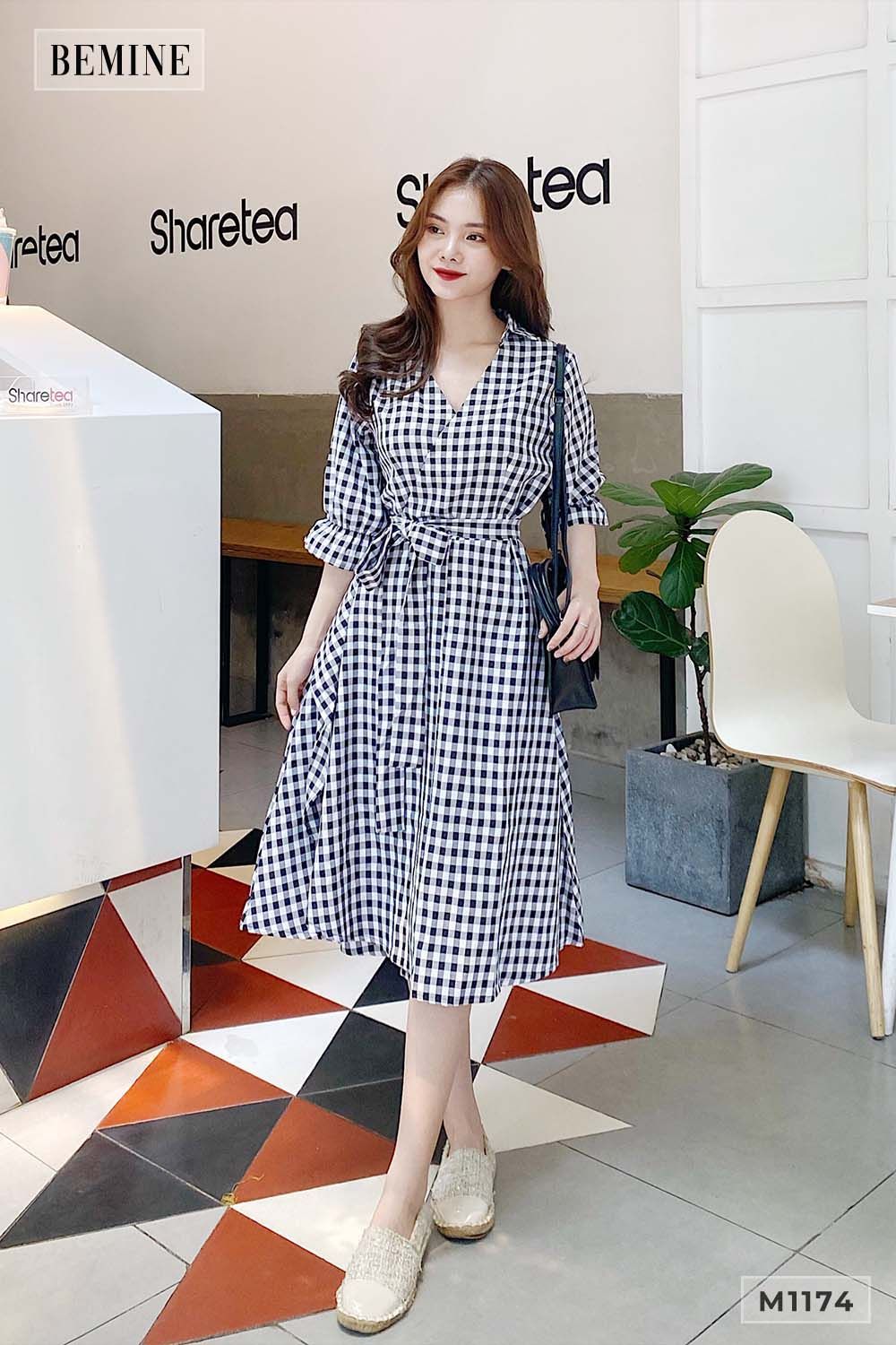 M1174CARO - Đầm vạt tùng thun tay