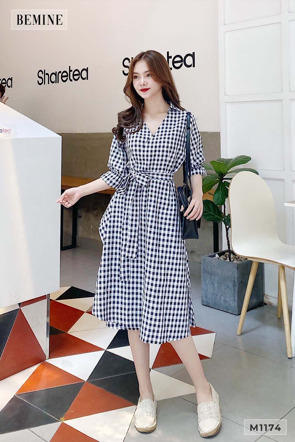 M1174CARO - Đầm vạt tùng thun tay
