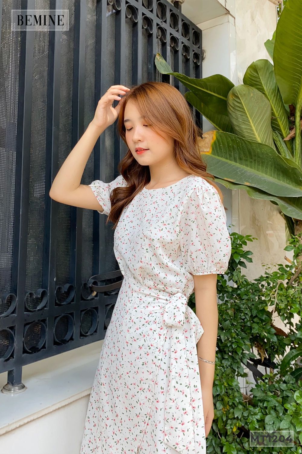 M1204TRANG - Đầm bông vạt đắp ngang