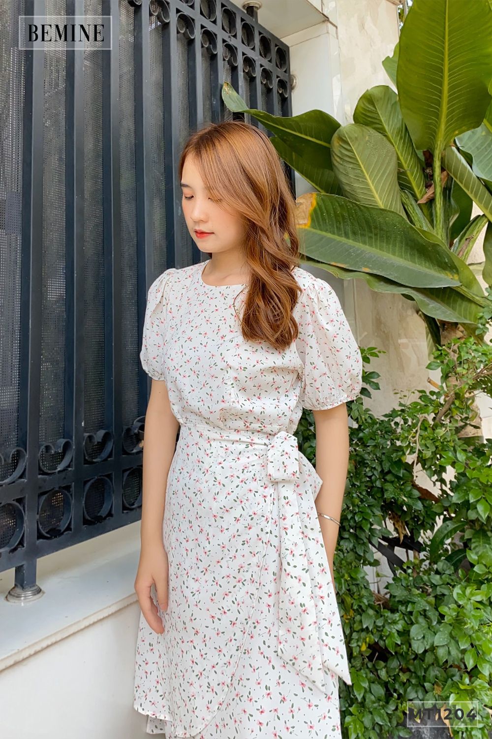 M1204TRANG - Đầm bông vạt đắp ngang