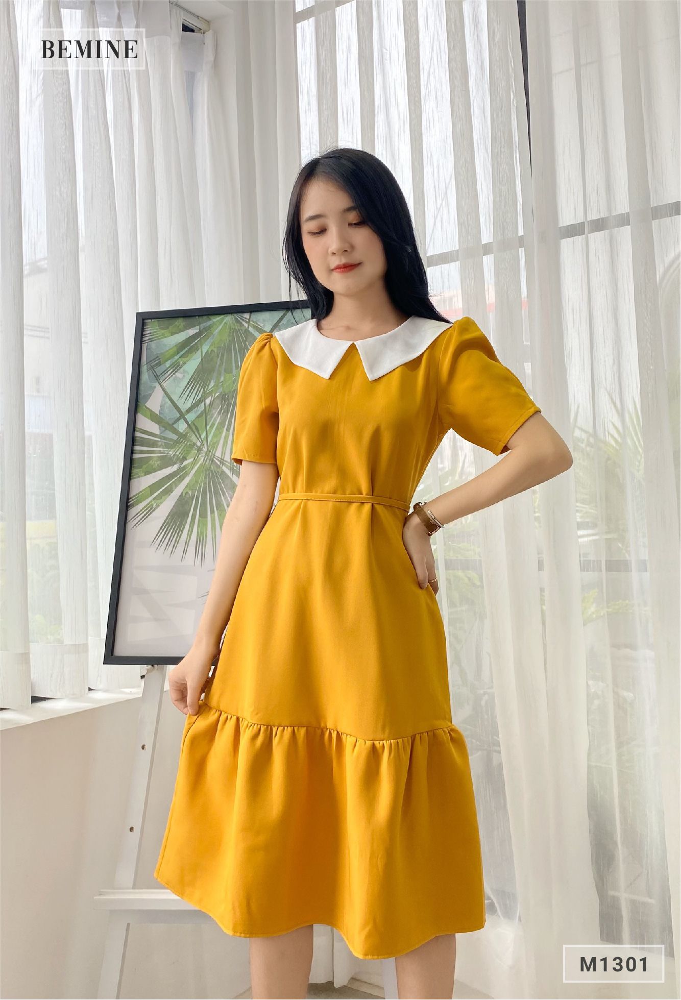 MT1301VANG - Đầm đuôi cá cổ phối