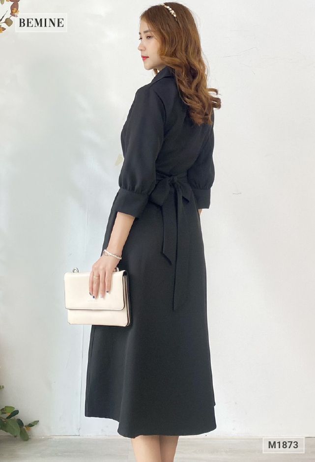 M1873DEN - Đầm sơ mi tay lửng cột eo