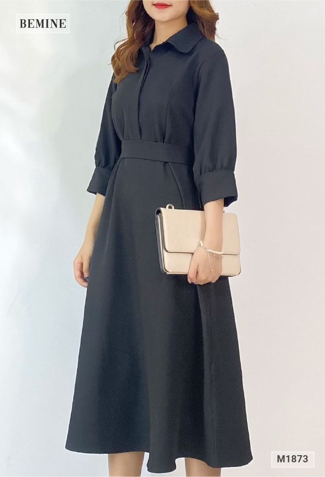 M1873DEN - Đầm sơ mi tay lửng cột eo