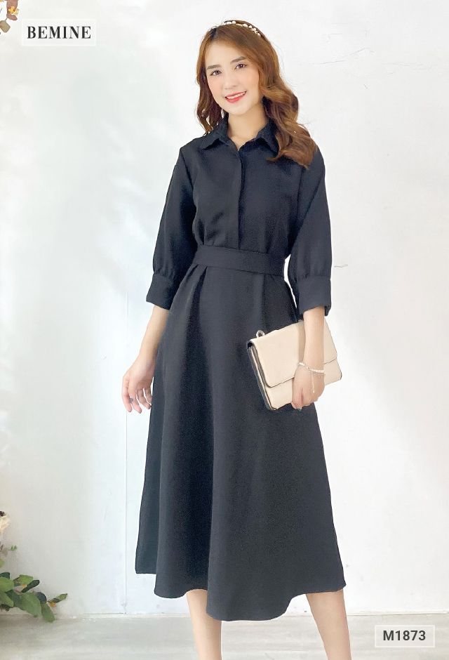 M1873DEN - Đầm sơ mi tay lửng cột eo