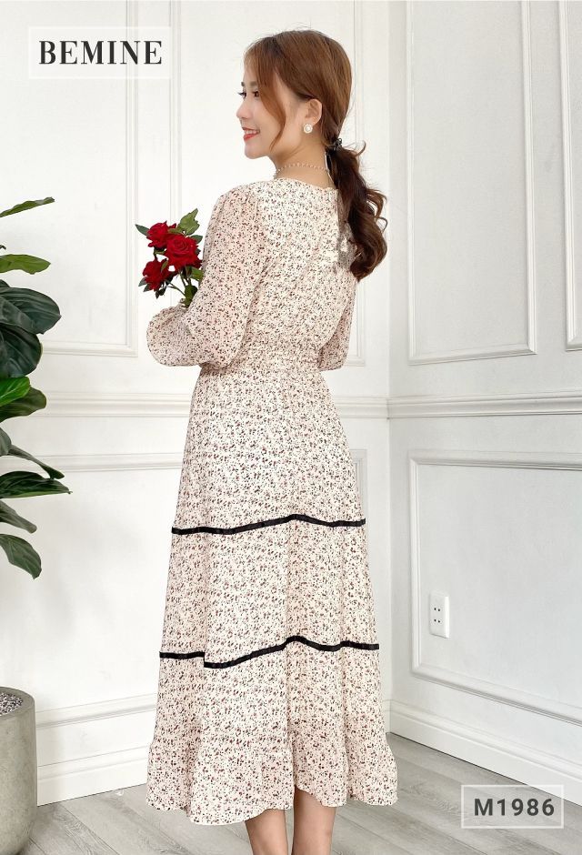 M1986TRANG - Đầm xòe tay lỡ phối ren